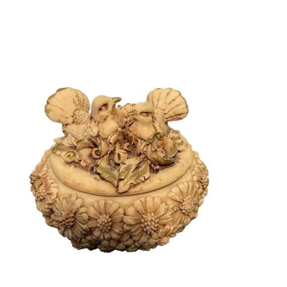 Scultura Bordon Made in Italy Vintage Resin Trinket Box Birds Floral - Picture 2 of 7